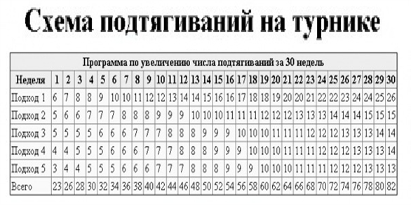 Схема подтягиваний на турниках Схема подтягиваний на турниках